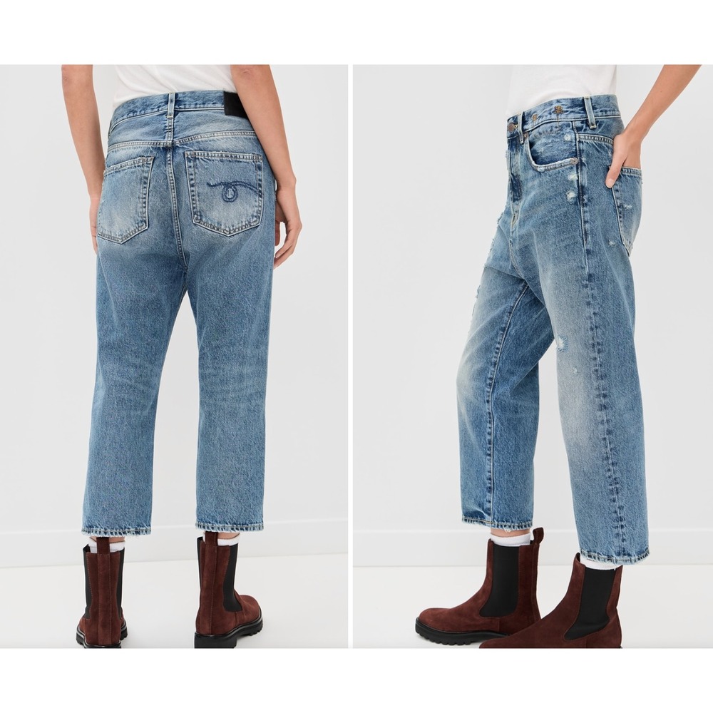 R13 Tailored Drop Jeans in Bain Blue Women 28 (Tag 24) Distressed Denim Italy - Picture 8 of 14
